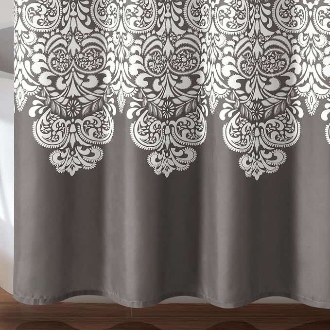 Lush Decor Boho Medallion Shower Curtain Single 72" W x 72" L Dark Gray - Boho Shower Curtains for Bathroom Decor - Gray Bathroom Curtain