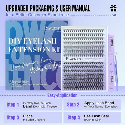 Lash Extension Kit DIY 280pcs Individual Lash Clusters Kit 20D&30D Natural 9-15mm Cluster Eyelash Extensions Kit with Lash Bond and Seal, Tweezers for Self Use (20D&30D, 0.07D, 9-15mm, Kit)
