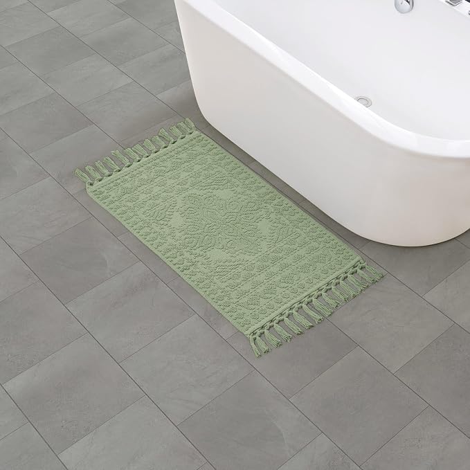 French Connection Nellore Bath Rugs, Woven and Beaded Bath Mats, Durable and Thick Bath Mats for Bathroom and Shower Rugs, 20" x 38", Sage Green