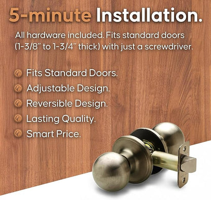 Copper Creek BK2020AB Ball Door Knob, Passage Function, 1 Pack, in Antique Brass