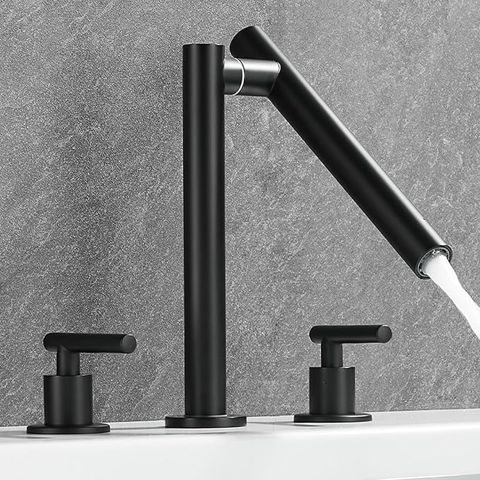 Bathroom Basin Mixer Faucet 3 Hole Swivel Brass Double Handle 3 Hole Basin Faucets-Black