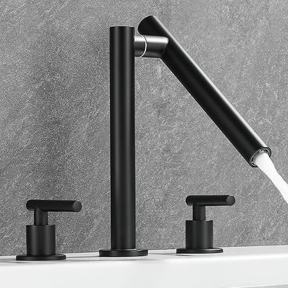 Bathroom Basin Mixer Faucet 3 Hole Swivel Brass Double Handle 3 Hole Basin Faucets-Black