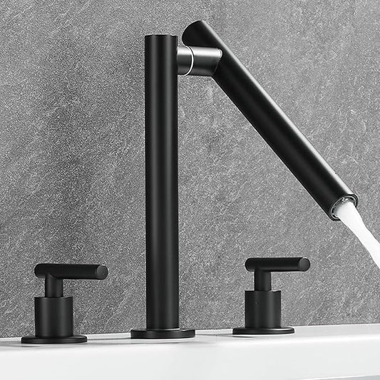 Bathroom Basin Mixer Faucet 3 Hole Swivel Brass Double Handle 3 Hole Basin Faucets-Black