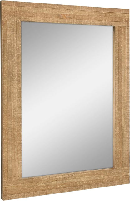 Stonebriar 24" x 18" Rectangle Natural Wood Frame Wall Mirror with Attached Hanging Brackets, Decorative Country Rustic Decor for the Living Room, Bedroom, Bathroom, Hallway, and Entryway