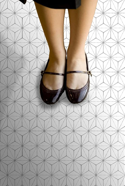 FloorPops FP2481 Kikko Peel Stick Floor Tiles, White & Off-White (Pack of 6)