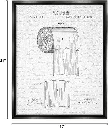 Vintage Patent Bathroom, 16 x 20 Inch Canvas in Floater Frame | Stupell Industries · By Lettered and Lined · Ready to hang · Great for bath and laundry decor · Made in USA