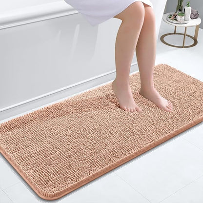 OLANLY Bathroom Runner Rugs 47x20, Extra Soft Absorbent Chenille Bath Rugs | Peach, Quick-Drying Rubber Backing, Machine Washable Long Bath Mat for Bathroom Floor, Tub and Shower, Home Decor Accessories