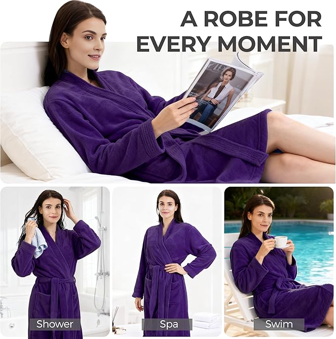 Towel Robe for Women – Soft Absorbent Kimono Bathrobe, Quick-Dry Spa Shower & Hotel Use