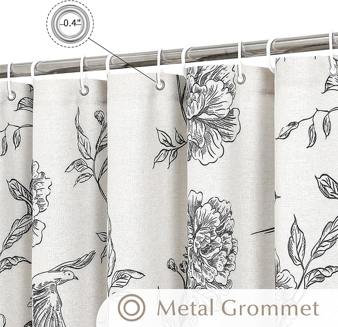 MitoVilla Small Stall Black Cotton Shower Curtain for Bathroom,36 x 72 | Narrow Half Cottagecore Hummingbird Spring Shower Curtains, Modern Farmhouse Country Floral Bathroom Décor, 36 x 72