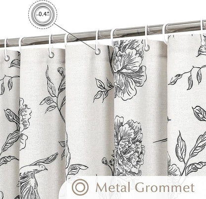 MitoVilla Small Stall Black Cotton Shower Curtain for Bathroom,36 x 72 | Narrow Half Cottagecore Hummingbird Spring Shower Curtains, Modern Farmhouse Country Floral Bathroom Décor, 36 x 72