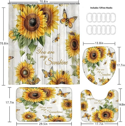 AZHM You are My Sunshine Shower Curtain Set Sunflower Inspirational Phrases Bathroom Decor Set with Rugs and Accessories