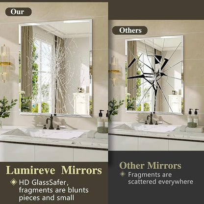 Frameless Bathroom Mirror, 55" x 36" Beveled Wall Mirror | 5mm HD glass, 20mm beveled edge, frameless, anti-rust, shatterproof, french cleat, horizontally or vertically