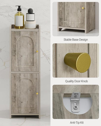 Bathroom Storage Cabinet, Small Corner Floor Cabinet with 2 Doors and Adjustable Shelf, Narrow Toilet Paper Cabinets, Bathroom Organizer for Small Spaces, 7.9" D x 9.8" W x 29.5" H Greige