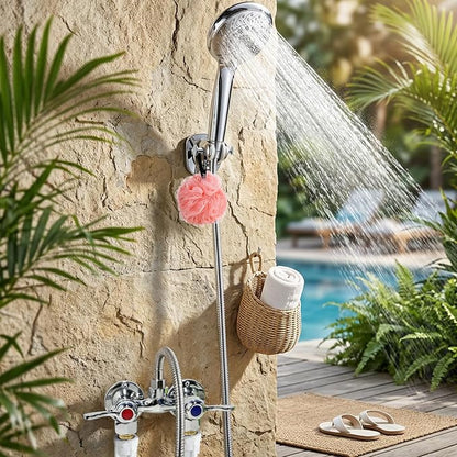Outdoor Shower Kit Fixture Dual Handle Solid Brass 4 Inch Center Mix Valve with 59 Inch Hose and Showerhead Outdoor Shower System with ABS 6 Spray Mode Handheld Chrome Polish