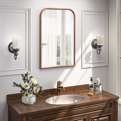 24"x36" Arch Wall Mirror for Wall, Wall Mounted Vanity Mirror for Bedroom, Wood Grain Finish Frame Mirror with Tempered Glass, Vintage Decorative for Bathroom, Entryway, Living Room, Walnut
