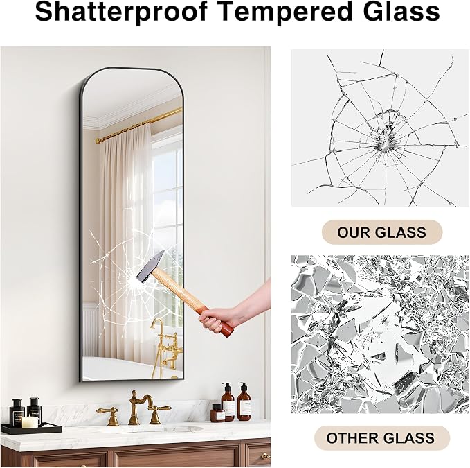 YIROMAN Bathroom Mirrors for Over Sink,16"x48" Black Bathroom Vanity Mirror | Thin Brushed Aluminum Frame,HD tempered glass, Rectangular,Rounded & Right-angle Corners,Sink,Entryway,Bedroom