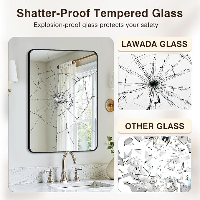 Vanity Bathroom Mirror, 30”x20” Black Bathroom Mirror for Over Sink | HD Tempered Glass, Anti-Rust Frame, Vertical or Horizontal, Wall Mirrors for Bathroom Sink, Living Room, Entryway, Bedroom