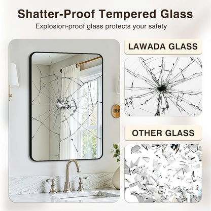 Vanity Bathroom Mirror, 30”x20” Black Bathroom Mirror for Over Sink | HD Tempered Glass, Anti-Rust Frame, Vertical or Horizontal, Wall Mirrors for Bathroom Sink, Living Room, Entryway, Bedroom