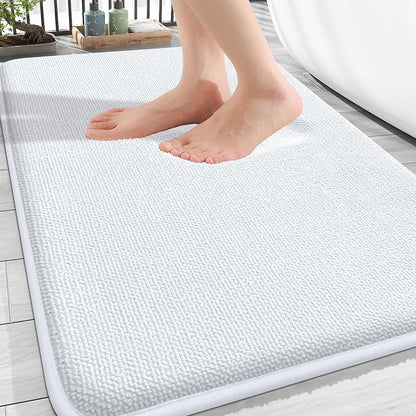 OLANLY Thick Memory Foam Bathroom Rugs 30x20, Absorbent Bath Mat, White | Soft Quick Dry Bath Rugs, Non-Slip, Machine Washable Carpet for Bathroom Floor, Tub and Shower, Home Decor Accessories