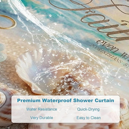 Cute Modern Beach Shower Curtain, Ocean Rustic Coastal Tropical Aesthetic Seashell Shower Curtains for Bathroom, Waterproof Bath Curtain with Hooks Machine Washable Bathtub Curtains 72x72 Inch Blue