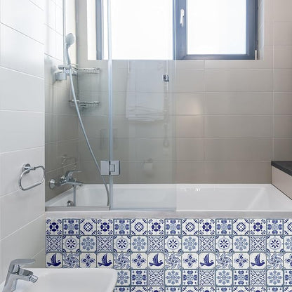 CHGCRAFT 36pcs 9 Styles Mexican Ceramics Blue Tile Stickers Waterproof Tile Stickers Square with Flower Pattern for Kitchen Bathroom Bedroom Wall Floor Decoration, Dodger Blue, 4×4inch