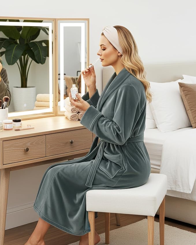 NY Threads Women's Fleece Shawl Collar Bathrobe Plush Long Spa Robe, Medium