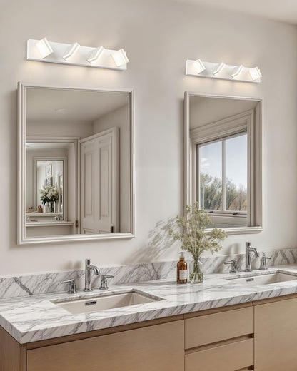 VONLUCE LED Modern Bathroom Vanity Light Fixture, Matte White | 26'', 4-Light, 3CCT, 360° Rotate, High CRI, Flicker-free, Dimmable, Memory Function, Waterproof IP44, Easy Installation