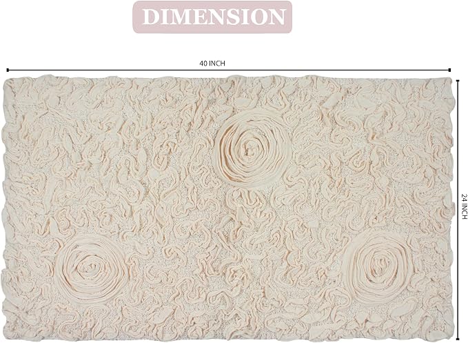 Home Weavers Bell Flower Collection 100% Cotton Tufted Bath Rugs, Extra Soft and Absorbent Bath Rugs, Non-Slip Bath Mats, Machine Washable, Bath Mats for Bathroom Floor, 24"x40" Rectangle, Ivory