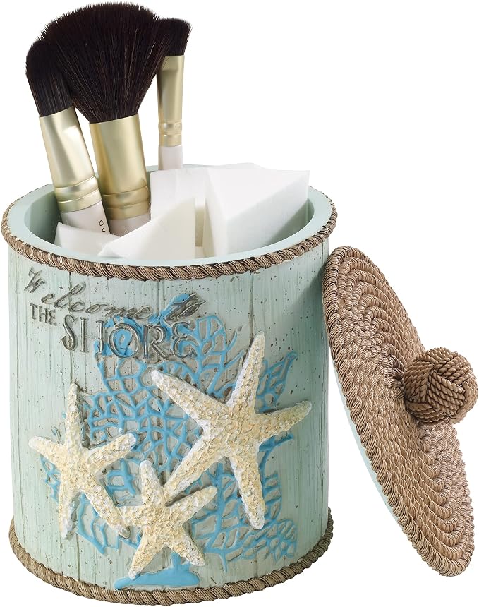 Avanti Linens - Covered Jar, Guest Bathroom Essentials, Coastal Inspired Bathroom Decor (Beachcomber Collection)