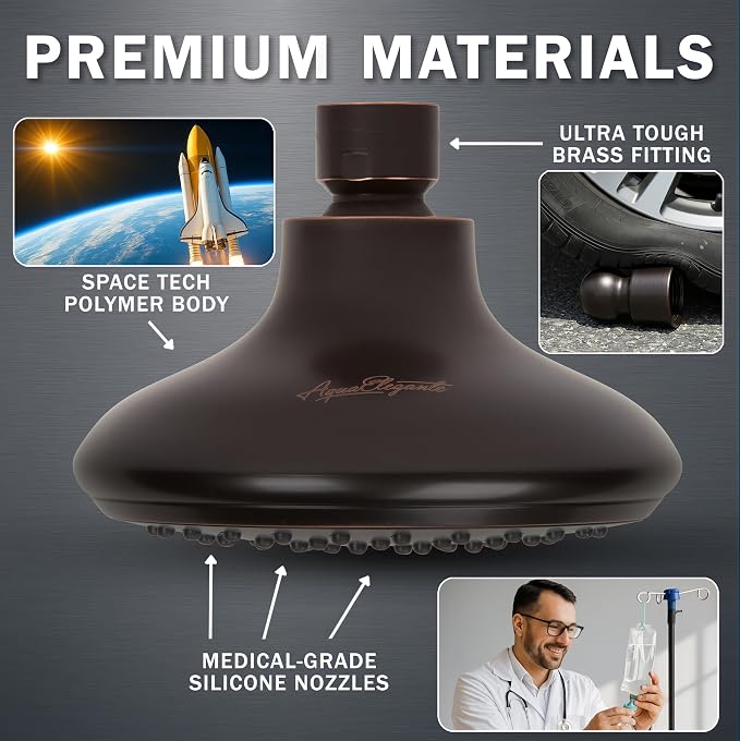Aqua Elegante High Flow Shower Head - 2.5 GPM - Oil-Rubbed Bronze | 4 Inch Wall Mount Water Saving Bathroom Showerhead Nozzle For Boosting Low Pressure Showers With Adjustable Brass Ball Joint