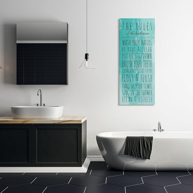 Stupell Industries Bathroom The Rules Turquoise Canvas Wall Art, 20x48, Multi-Color
