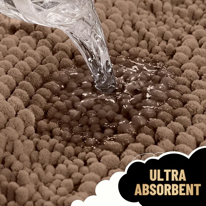 OLANLY Thick Small Bathroom Rugs 24x16, Soft Chenille Bath Rugs, Mocha | Rubber Backing, Machine Wash, Extra Absorbent Striped Bath Mats for Bathroom Floor, Tub and Shower, Home Decor Accessories