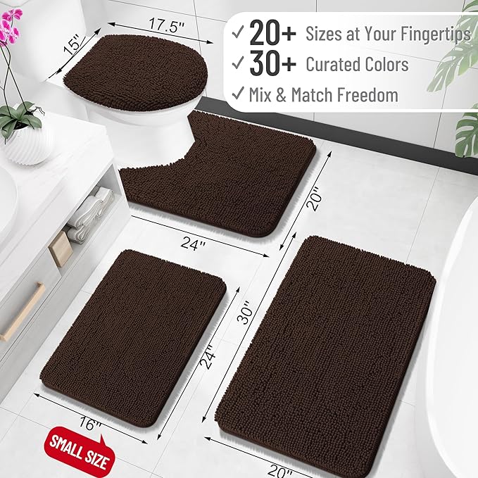 OLANLY Small Bathroom Rugs 24x16, Extra Soft Absorbent Chenille Bath Rugs | Brown, Quick-Drying Rubber Backing, Machine Washable Bath Mat for Bathroom Floor, Tub and Shower, Home Decor Accessories