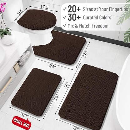 OLANLY Toilet Rugs U-Shaped 20x20, Soft Absorbent Chenille Contour Rugs | Brown, Quick-Drying Rubber Backing, Machine Washable Non-Slip Shaggy Bathroom Mat for Toilet, Home Decor Accessories
