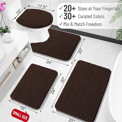 OLANLY Bathroom Rugs 35x24, Extra Soft Absorbent Chenille Bath Rugs | Brown, Quick-Drying Rubber Backing, Machine Washable Bath Mat for Bathroom Floor, Tub and Shower, Home Decor Accessories