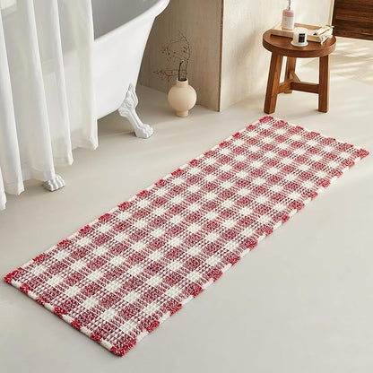TYUU Long Christmas Bath Mat, Cute Waffle Runner Rug, 72x24 Red & White | Super Absorbent Quick Dry Bath Rug, Non-Slip Backing, Soft Waffle Washable Farmhouse Bathroom Mats, Tub, Shower & Home Decor