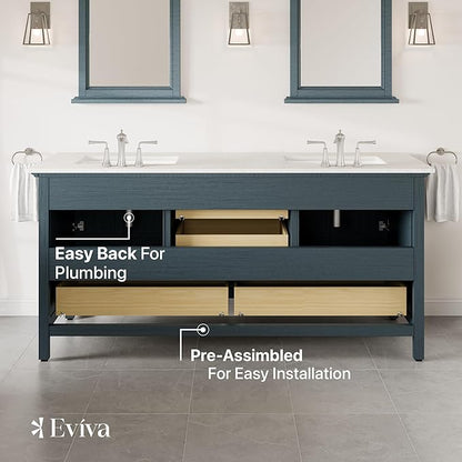 Eviva Britney 72 in. Ash Blue Double Sink Bath Vanity with Carrara Quartz Top and Undermount Porcelain Sinks