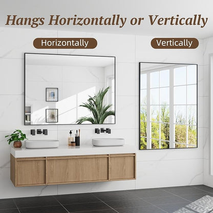 Bathroom Mirror 48" x 30", Large Rectangle Wall Mirror, Black Metal Frame Wall Mounted Mirrors for Bathroom, Vanity, Bedroom, Entryway Decor(Horizontal/Vertical)