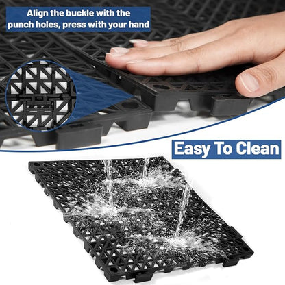 12Pcs Drainage Interlocking Floor Tiles 11.8" x 11.8", Modular Interlocking Cushion Soft PVC Floor Non-Slip Splicing Waterproof Mat for Drain, Pool, Shower, Patio, Balcony, Bathroom, Kitchen, Yard