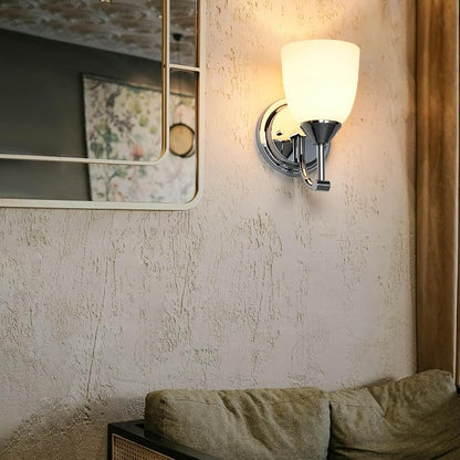 Traditional 1-Light Indoor Chrome Wall Sconce with Frosted Glass Bathroom Bedroom Hallway, 9.6" H x 5.5" W, Chrome