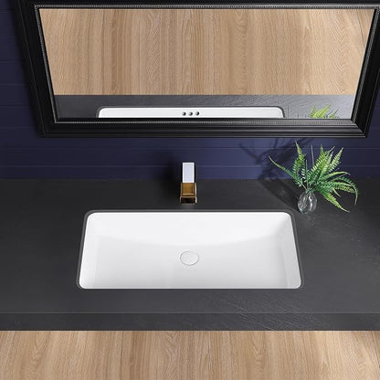 Undermount Bathroom Sink 32x17 Inch Small Bathroom Sink White Porcelain Ceramic Bathroom Under Counter Lavatory Vanity Sink Basin Rectangular Undermount Sinks with Overflow