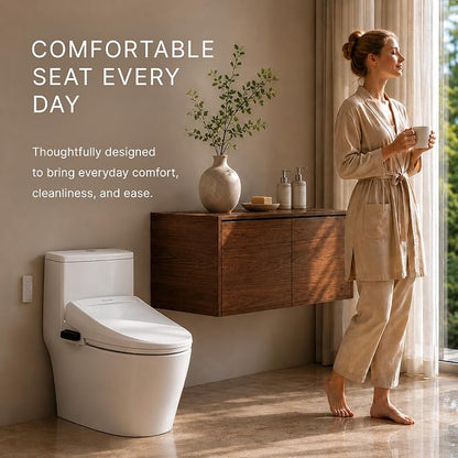 SmartBidet® SB-1000 Smart Bidet Electric Bidet Toilet Seat with Heated Seat, Warm Water, Air Dryer – Remote Control, Round