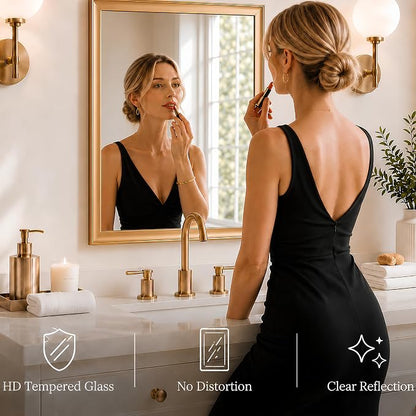 Brushed Gold Bathroom Mirrors for Over Sink 22x30 Inch | Inner Arc Aluminum Frame Rectangle Vanity Mirror for Bedroom Entryway, HD Tempered Glass, Anti-Rust, Horizontal or Vertical