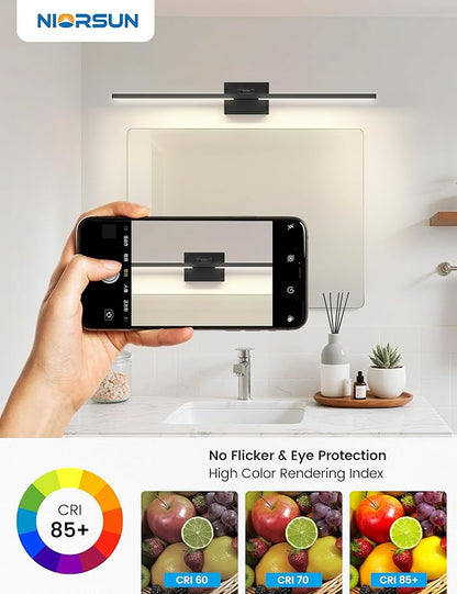 NIORSUN 39.4 Inch Modern Bathroom Light Fixture, 34W 5CCT Dimmable LED Black Bathroom Vanity Lights Over Mirror, Vanity Lights for Bathrooms Restroom Mirror