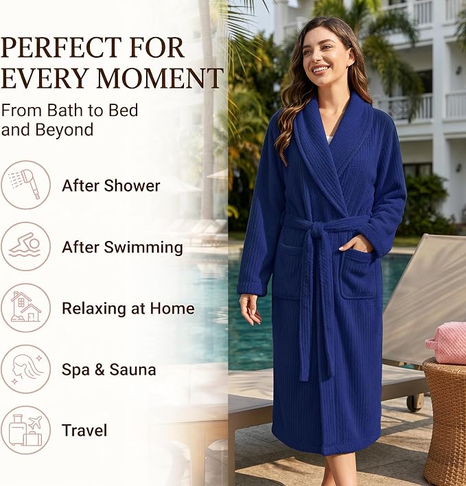 PJGGZ Women's Shawl Collar Bathrobe, Soft Long Towel Robes for Women - Super Absorbent Quick Dry yet Warm