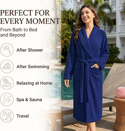 PJGGZ Women's Shawl Collar Bathrobe, Soft Long Towel Robes for Women - Super Absorbent Quick Dry yet Warm