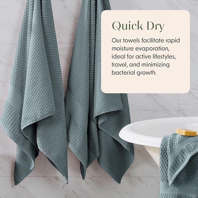 4 Pack 100% Cotton Bath Towels | Green Towels | Oeko‑TEX Standard 100 | Soft & Absorbent, Quick‑Dry | Trinity Collection - Stormy Sea
