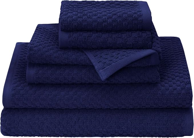COTTON CRAFT Euro Spa Waffle Weave 6 Piece Towel Set - 100% Cotton - Navy | 2 Oversized Luxurious Large Bath Towels, 2 Hand Towels, 2 Washcloths - Soft Plush Super Absorbent Low Lint Quick Dry