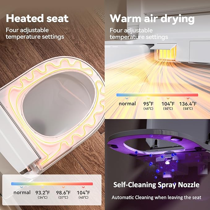 Wall Hung Smart Toilet, Elongated Wall Hung Toilet with Bidet Built In, Heated Seat, Warm Water Wash, Air Dryer, Auto Flush, Foot Sensor Flush, Auto Open and Close Lid