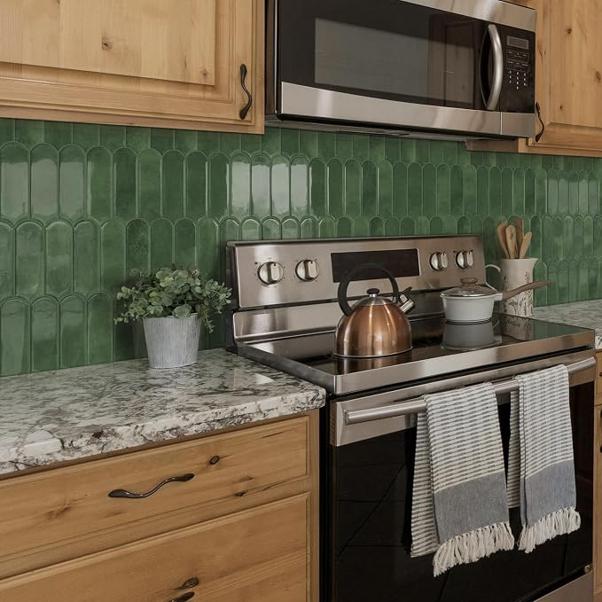 Green Peel and Stick Backsplash Self Adhesive Wall Tiles 10-Sheet | Thick,Sticky,for Kitchen,Bathroom,Laundry,Sink,12"×12"
